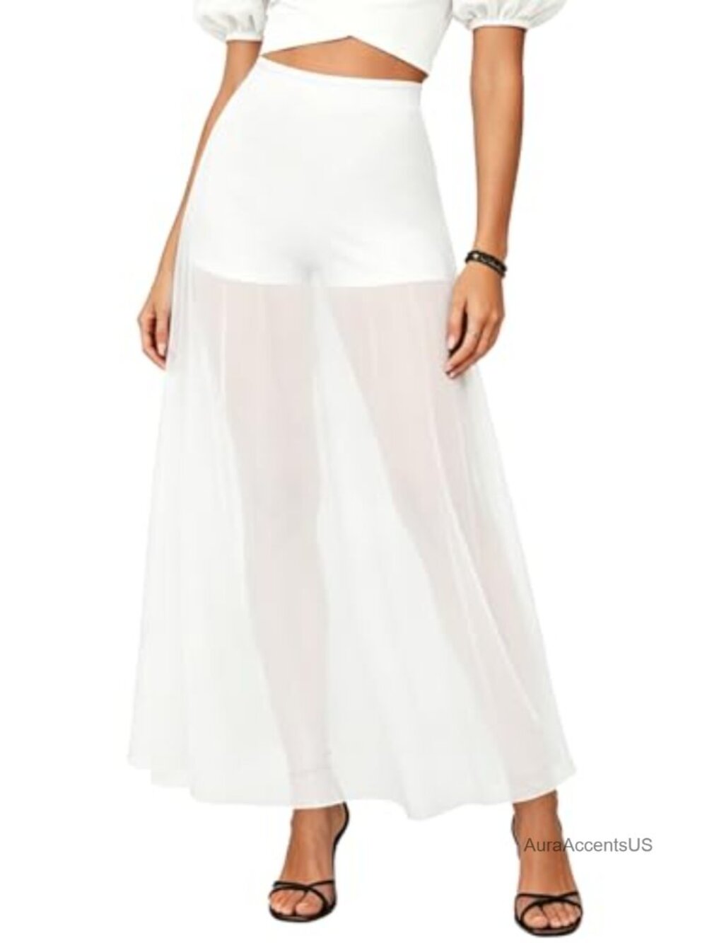 Sheer Mesh Maxi Skirt with Built-in Shorts, High Waist A-Line Lightweight Summer